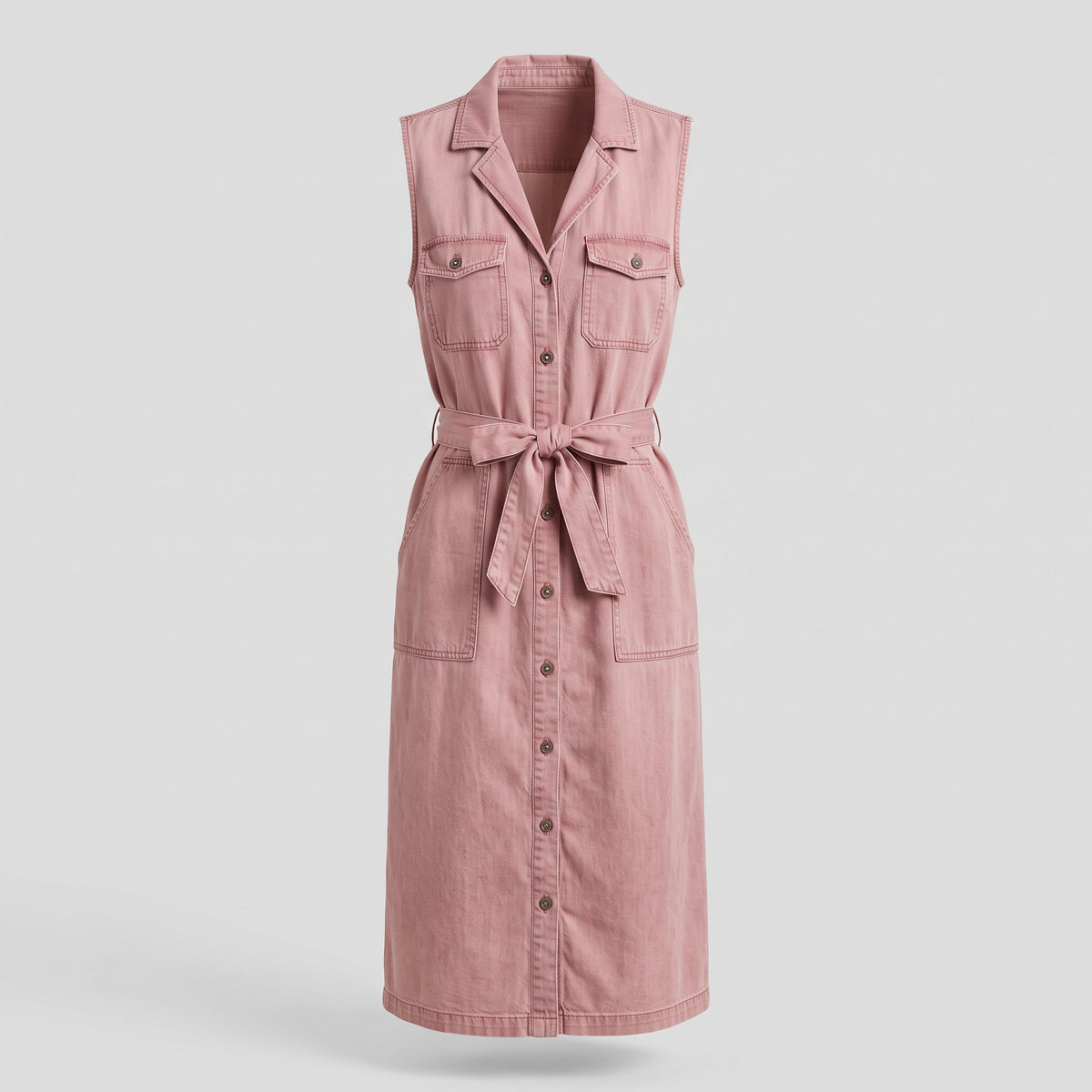 Rochie lungă din denim pentru femei, fără mâneci, design șic