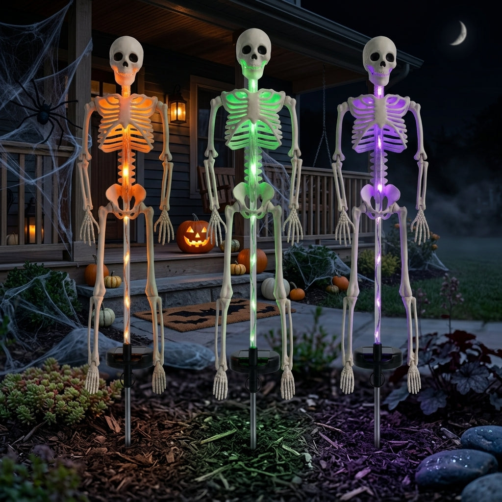Piquet de Jardin Squelette Solaire Lumineux - Décor LED Halloween Extérieur
