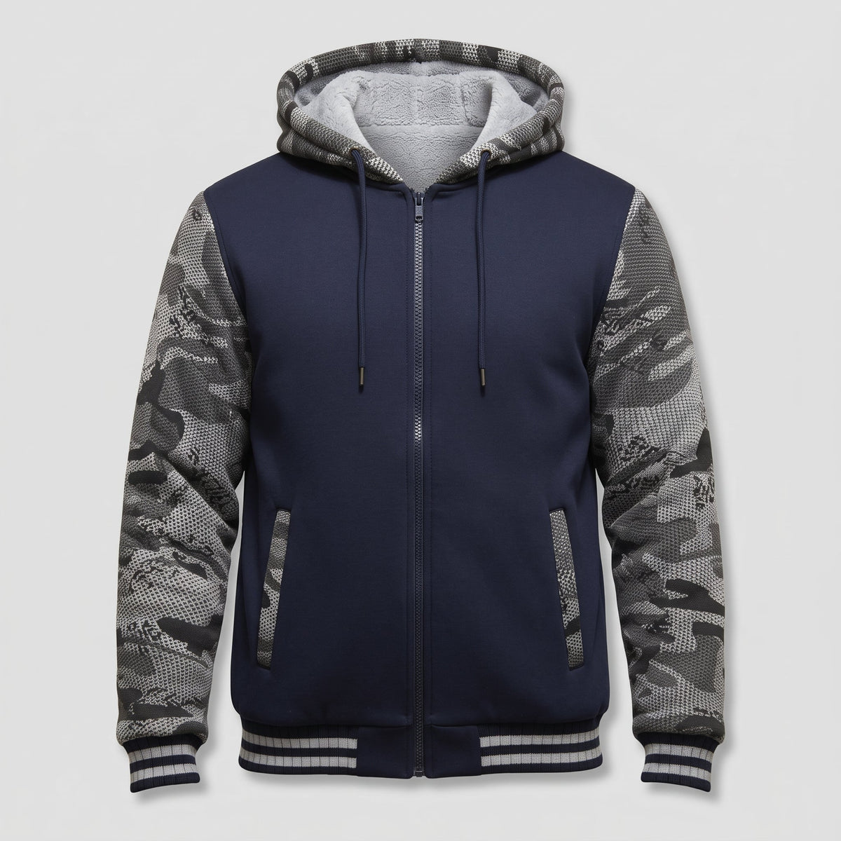 Veste Chaude Homme à Capuche en Polaire Colorblock