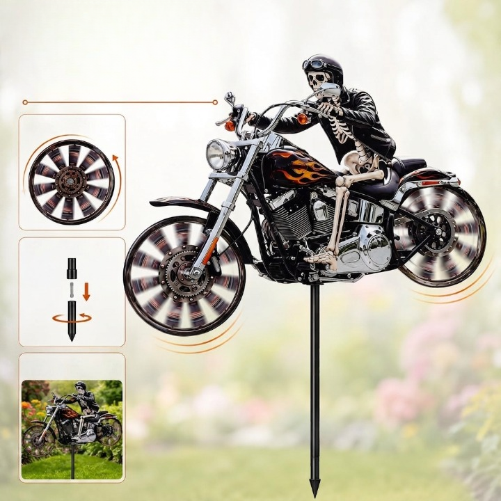 Girouette de Jardin Squelette Motard