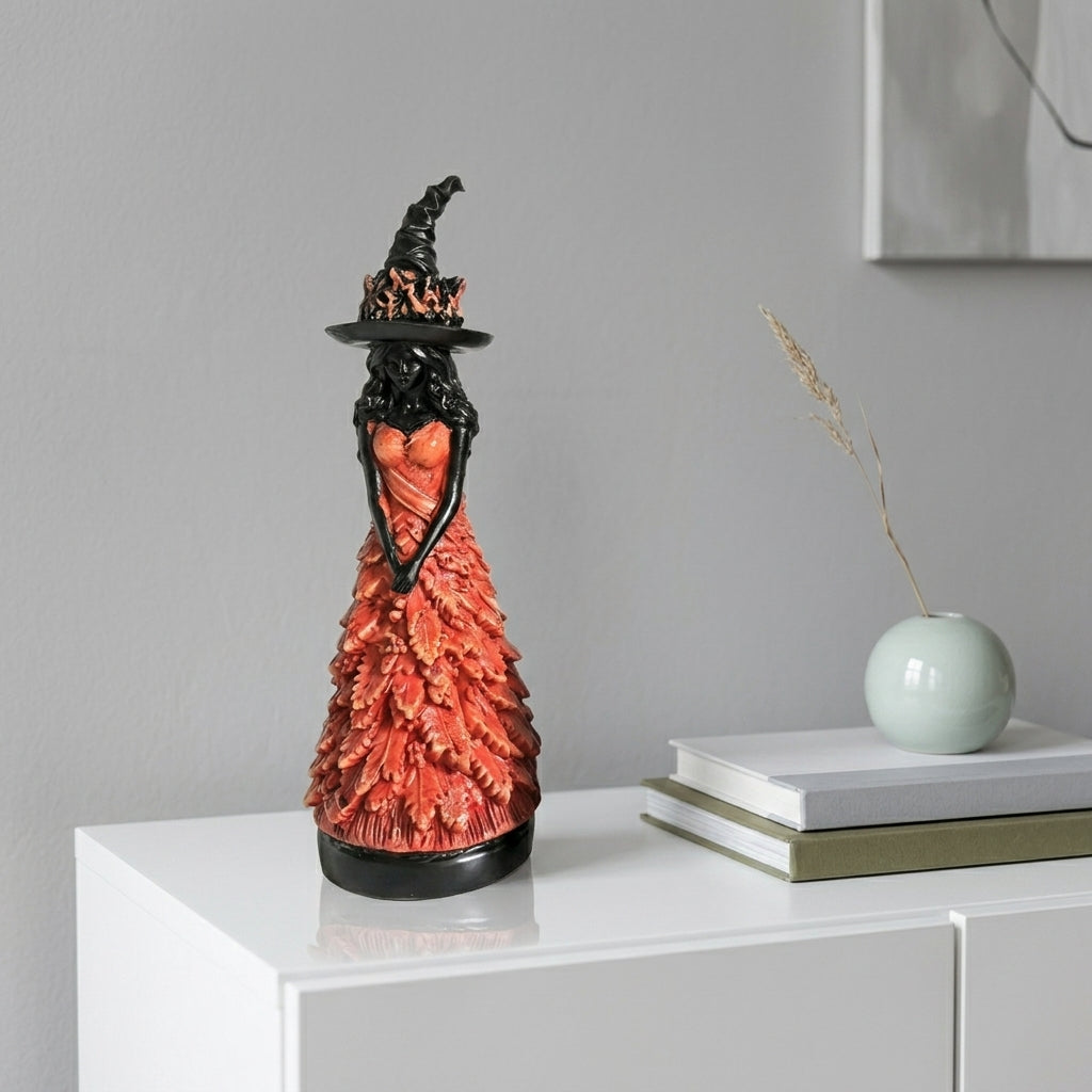 Figurine de Sorcière Gothique avec Détails d'Automne - Résine 25cm