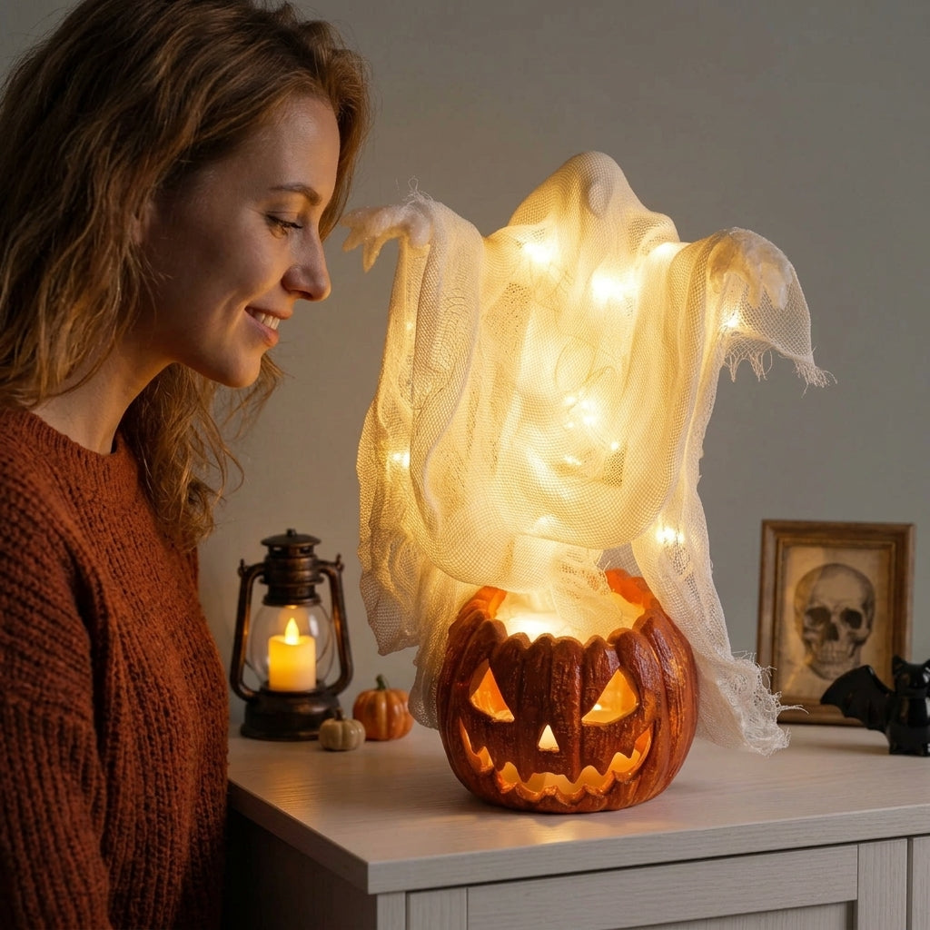 Lampe Citrouille Fantôme Géante Lumineuse LED - 130cm