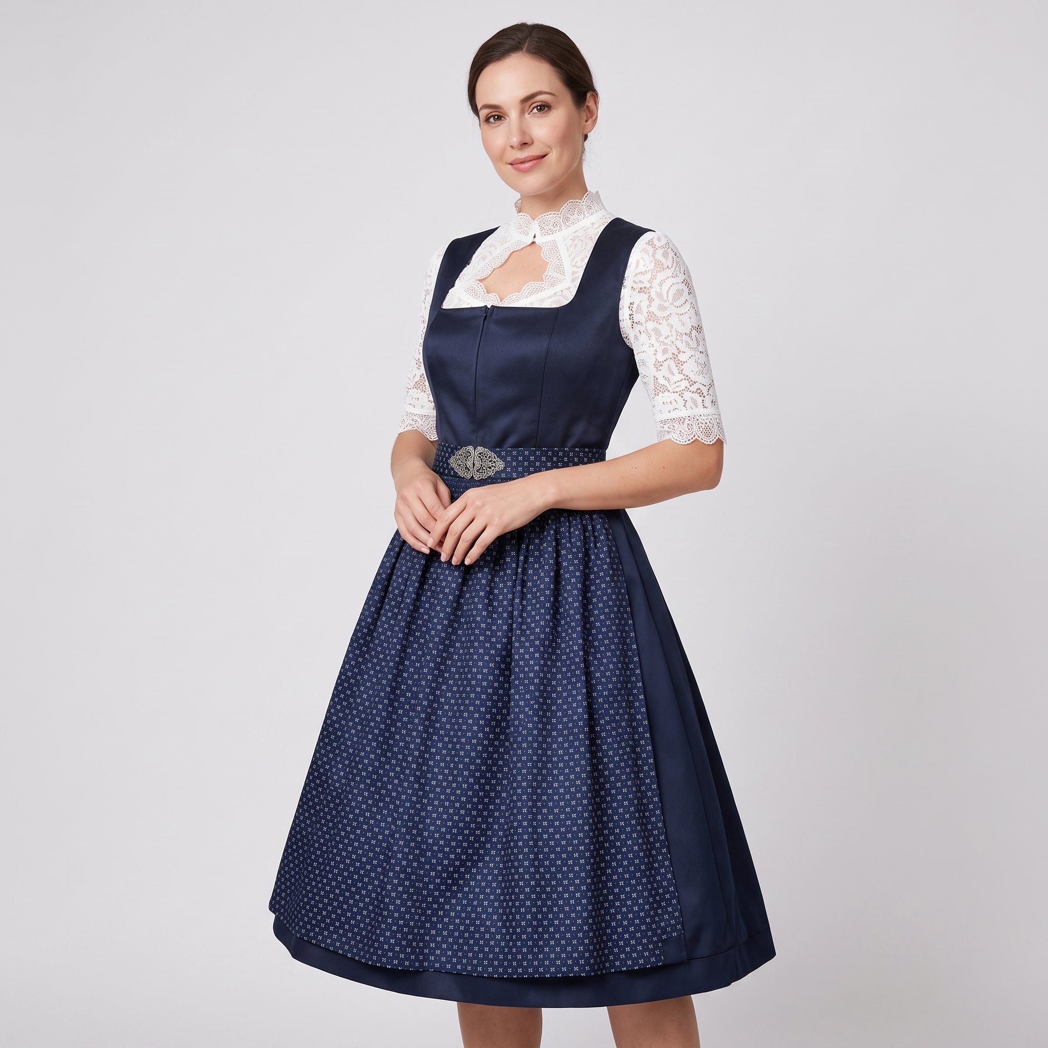 Dirndl Bavarois Femme Traditionnel - Dentelle Bleu Marine