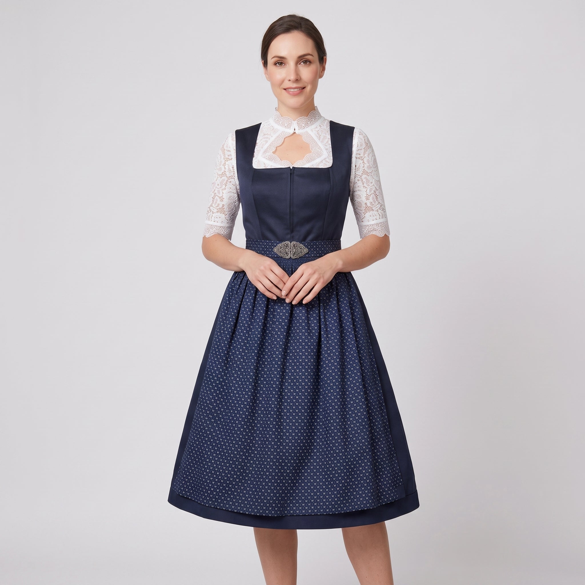 Dirndl Bavarois Femme Traditionnel - Dentelle Bleu Marine