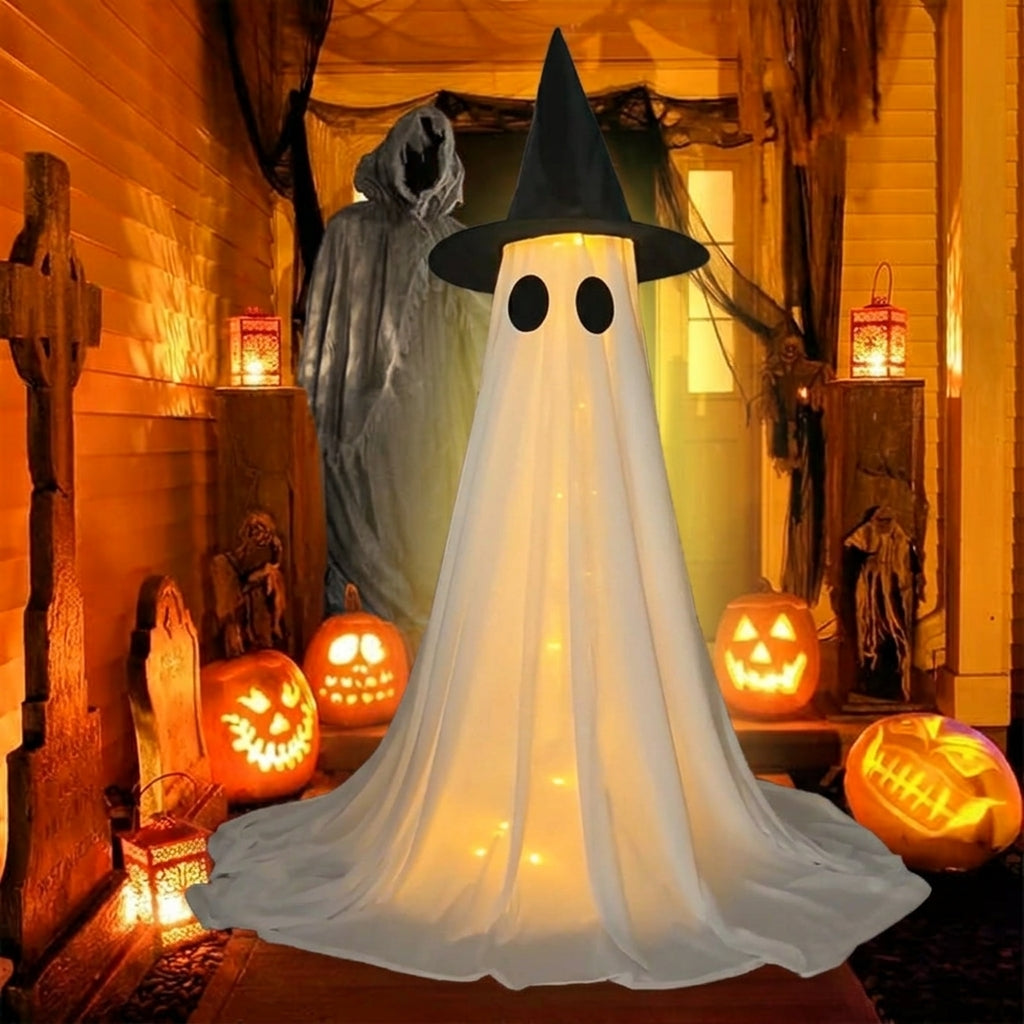 Fantôme Lumineux avec Chapeau de Sorcière - Décoration LED Halloween