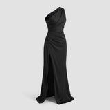 Robe Longue Satin Asymétrique Une Épaule Femme
