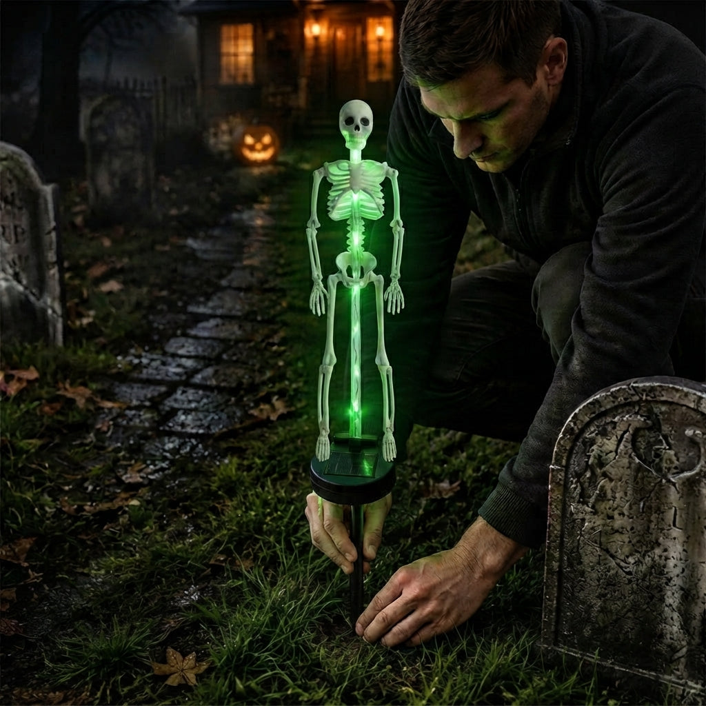 Piquet de Jardin Squelette Solaire Lumineux - Décor LED Halloween Extérieur