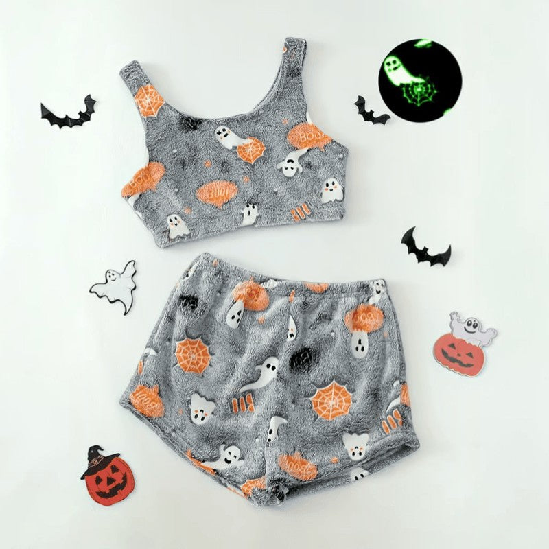 Pyjama Halloween femme deux pièces fantôme lumineux doux