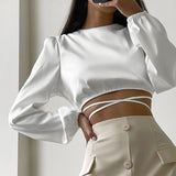 Haut Court à Liens Croisés Satin Femme Blouses