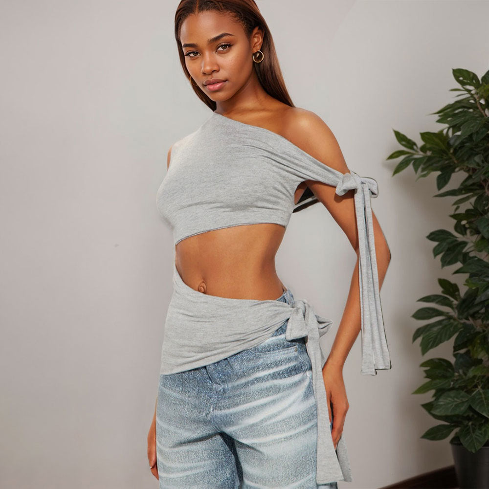 Haut Femme Court Une Épaule Chic 0