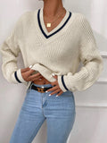Damenoberteil Patchwork mit V-Ausschnitt Casual Acryl