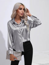 Bluză elegantă din satin cu închidere cu nasturi și mâneci