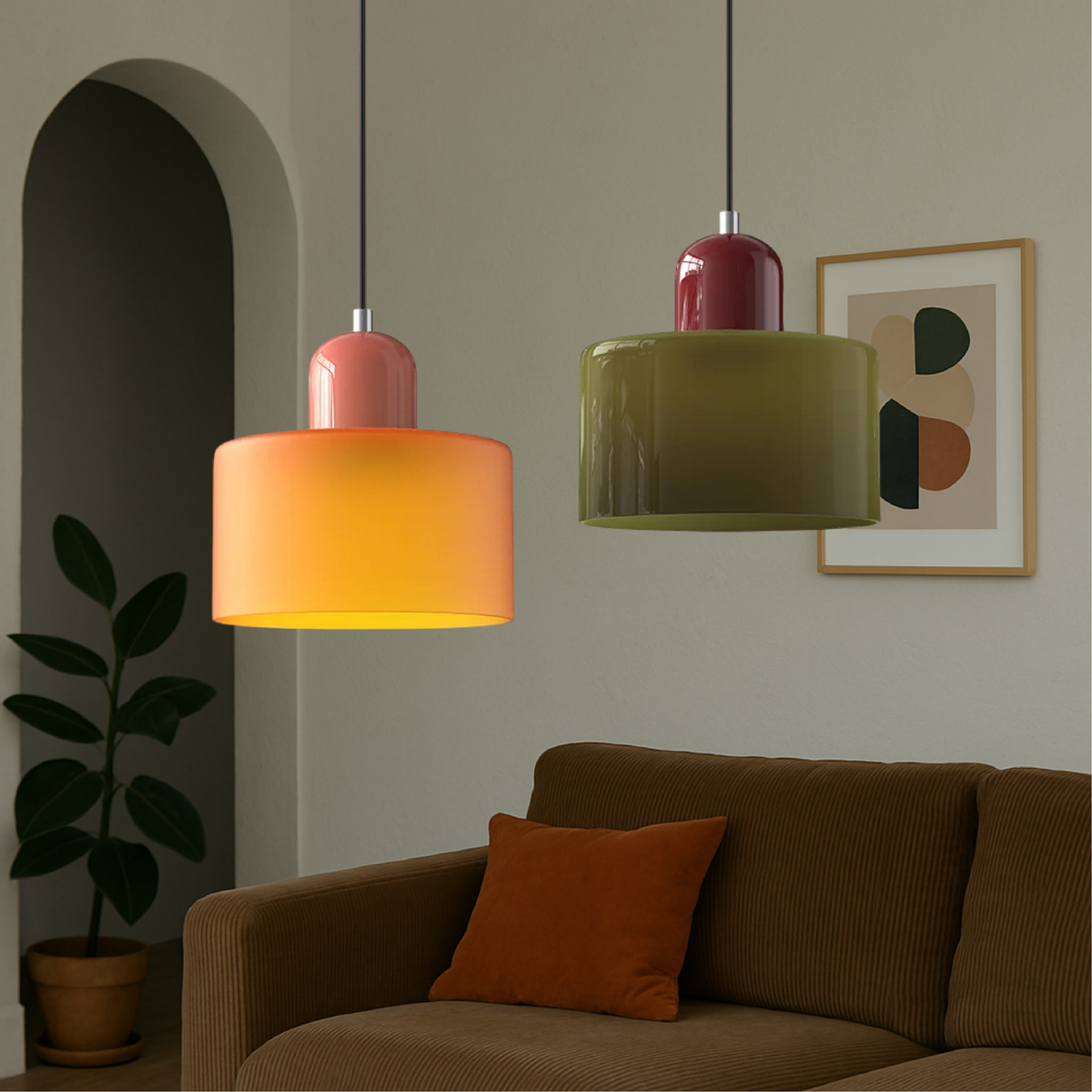 Suspension Bauhaus en Verre Coloré – Pièce Rétro Audacieuse