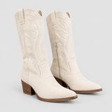 Bottes Cowboy Brodees a Bout Pointu et Talon Empile