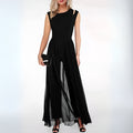Ärmelloses Maxikleid-Overall aus fließendem Chiffon für Damen