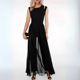 Salopetă rochie maxi fără mâneci din chiffon fluid pentru femei