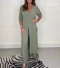 Jumpsuit Femme Pantalon Large Taille Élastique