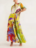 Langer Damenrock aus glänzendem Satin mit Print Satin
