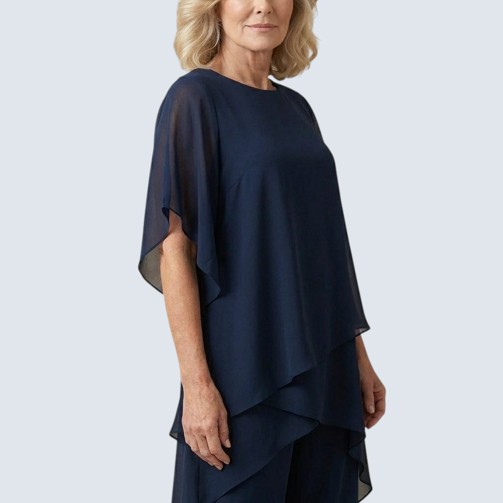 Ensemble deux pièces femme superposition, drapé et chic