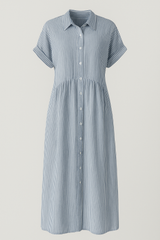 Rochie midi chic pentru femei cu buzunare practice - Albastru / S
