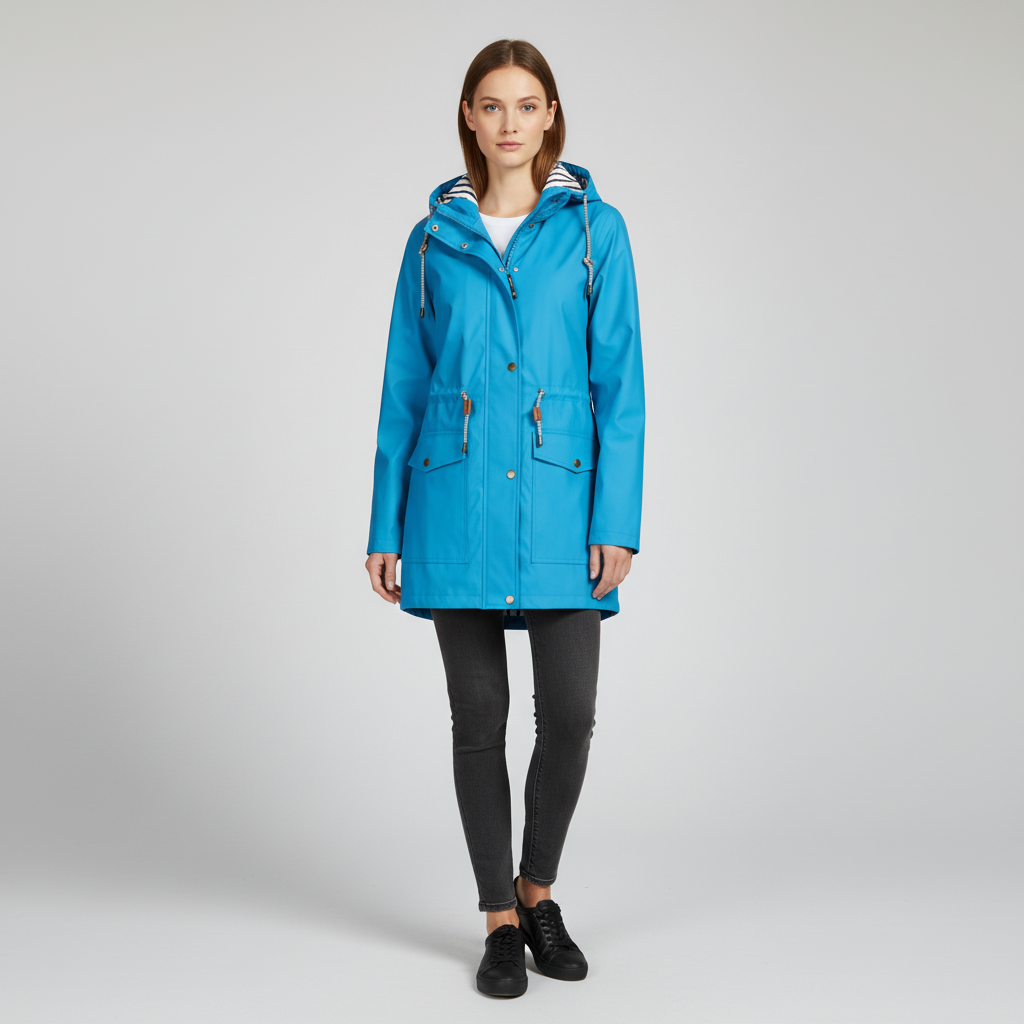 Veste Légère à Capuche Femme avec Doublure Rayée