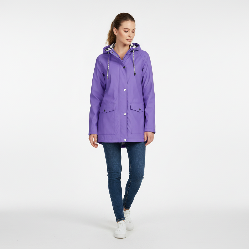 Veste Légère à Capuche Femme avec Doublure Rayée