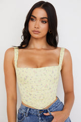 Corset bustier pentru femei galben deschis floral, ajustabil - Elegant,