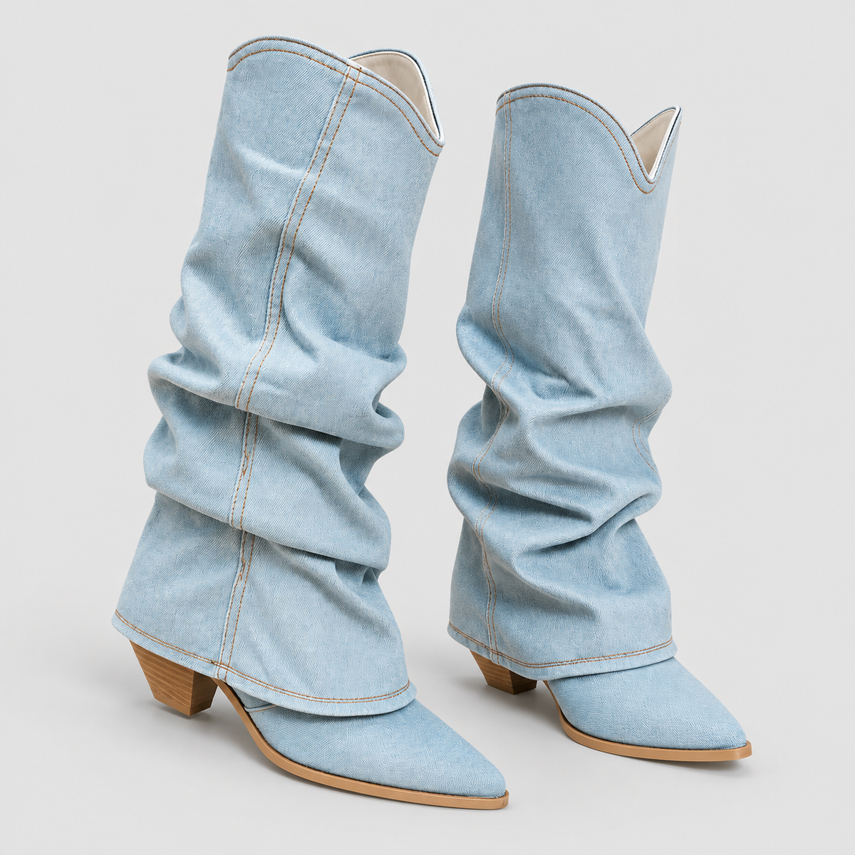 Bottes Hautes en Denim Pippa a Details Audacieux