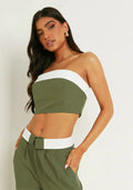 Ensemble Élégant Deux Pièces Pantalon Ample et Haut Bandeau Femme