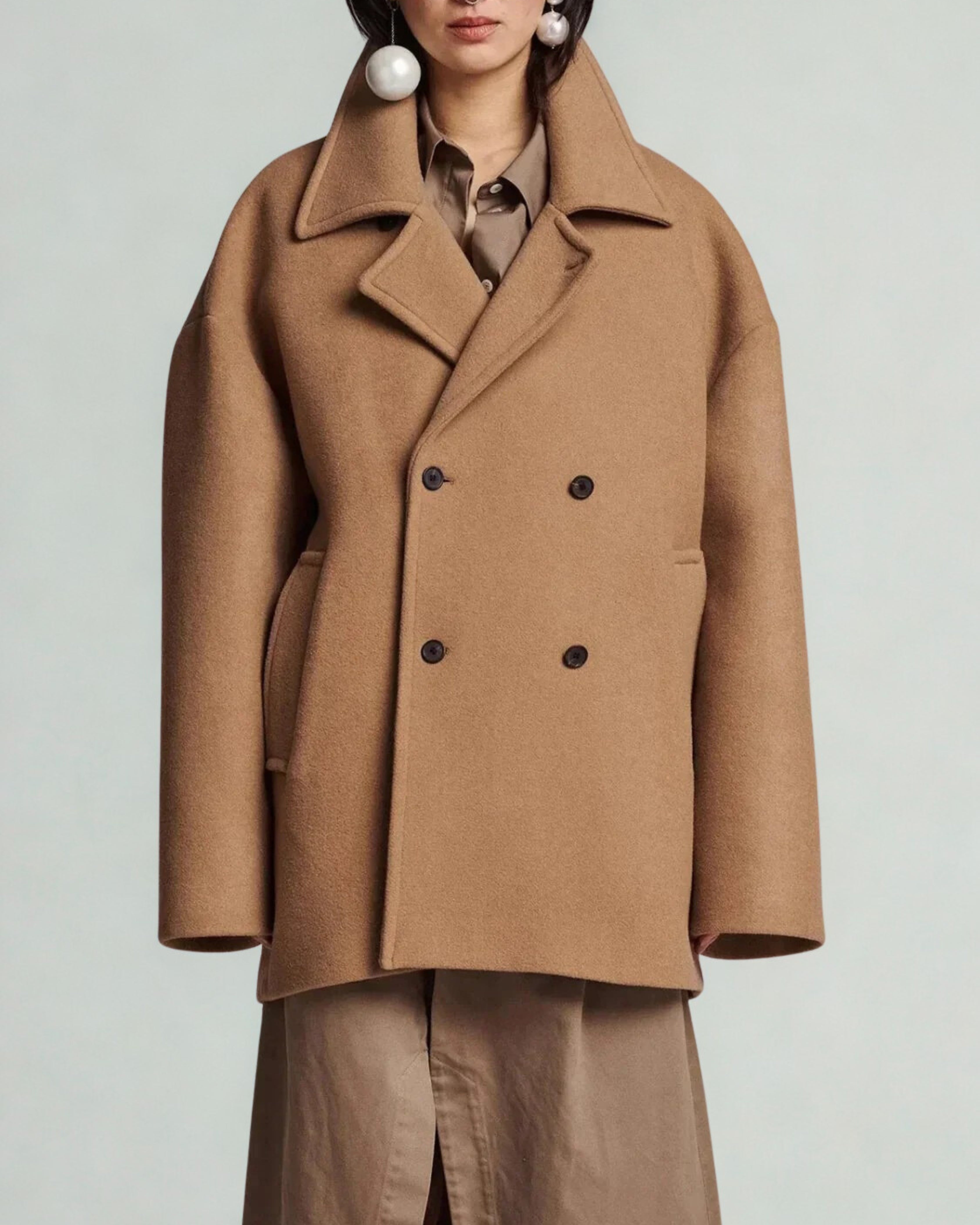 Manteau Long Femme Style Noir Polyester Autumn Collection