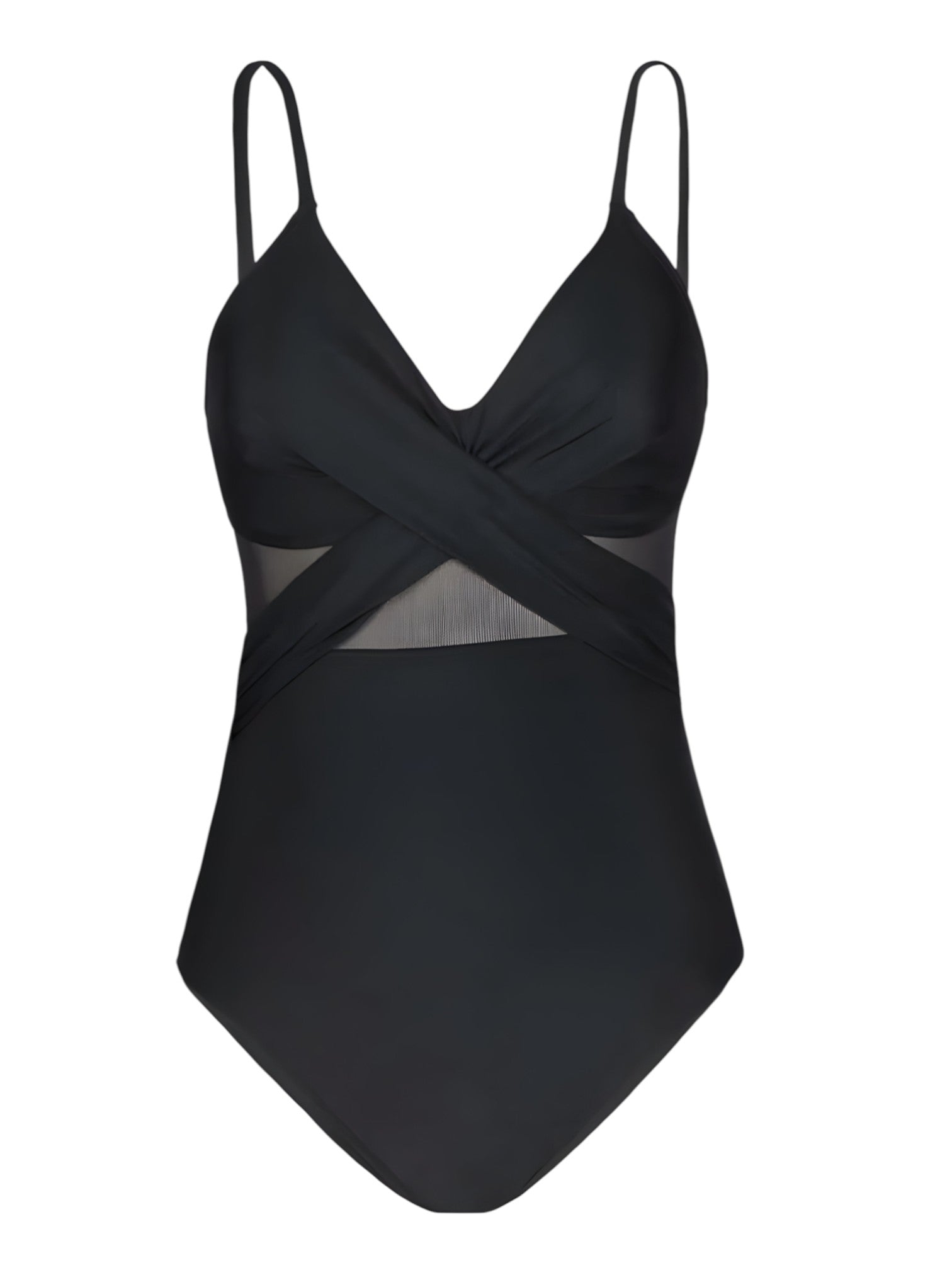 Maillot de Bain 1 Pièce Femme Noir Sculptant Tulle Élégant -