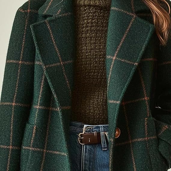 Manteau Femme Chic à Carreaux Ajusté 2