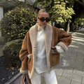 Manteau Hiver Femme Épais Camel Polyester