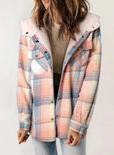 Manteau Hiver Femme Imprimé à Capuch Capuche Carreaux