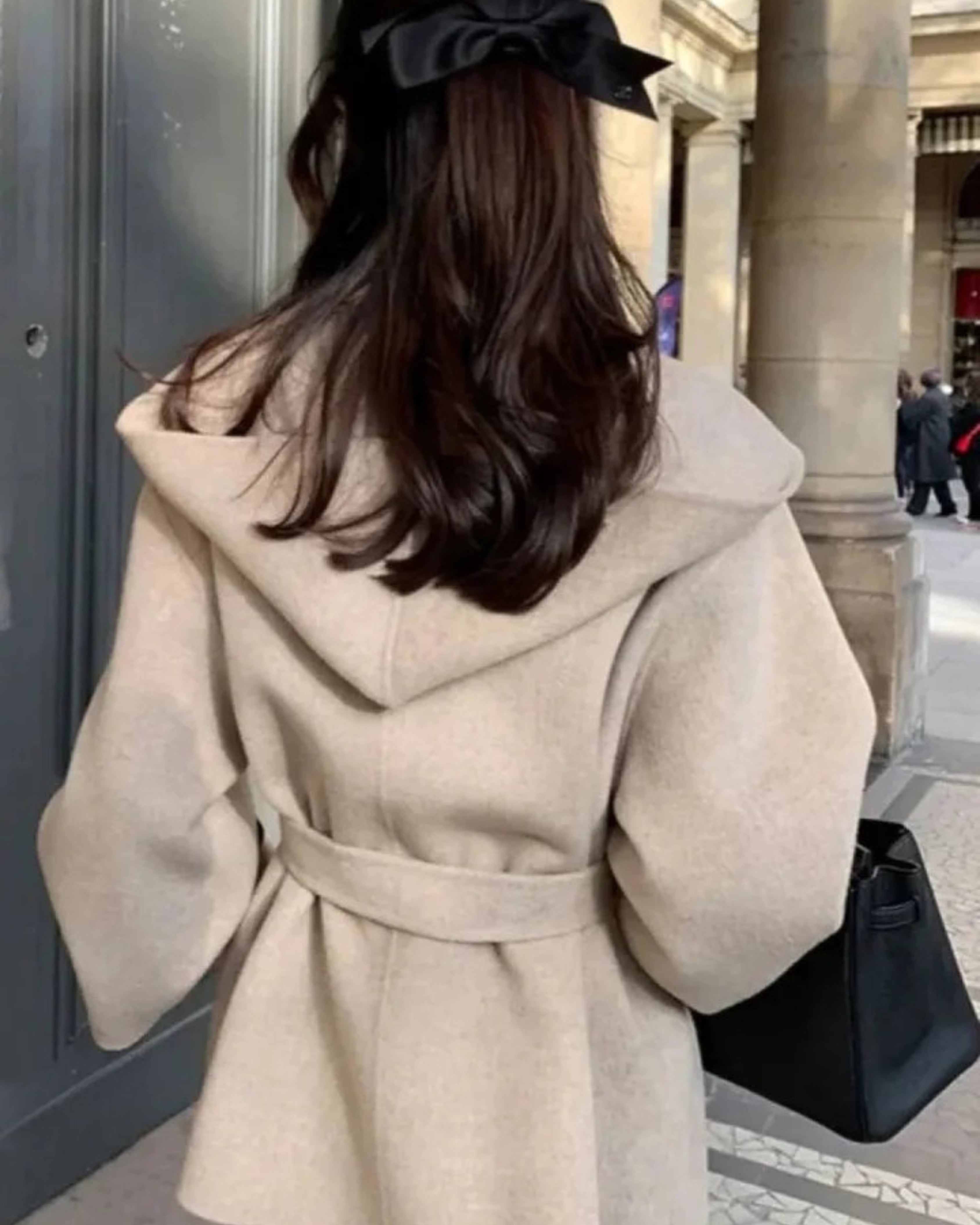 Manteau Hiver Femme à Capuche Marron Laine