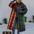 Damen Langmantel Winter Kariert Damenmode