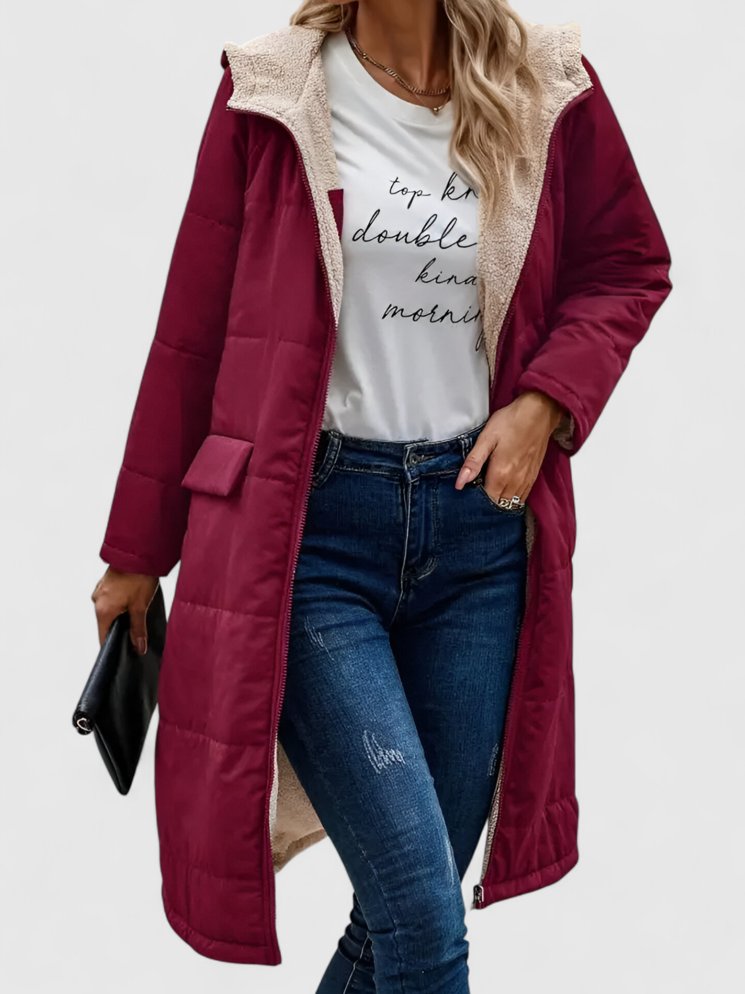 Manteau Long Hiver Femme avec Capuche Polyester