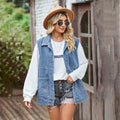 Damski luźny vintage bezrękawnik jeansowy na guziki  