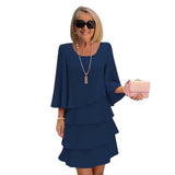Robe midi fluide à volants, coupe évasée et style chic