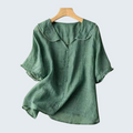 Blouse en lin femme légère, col festonné, élégance décontractée