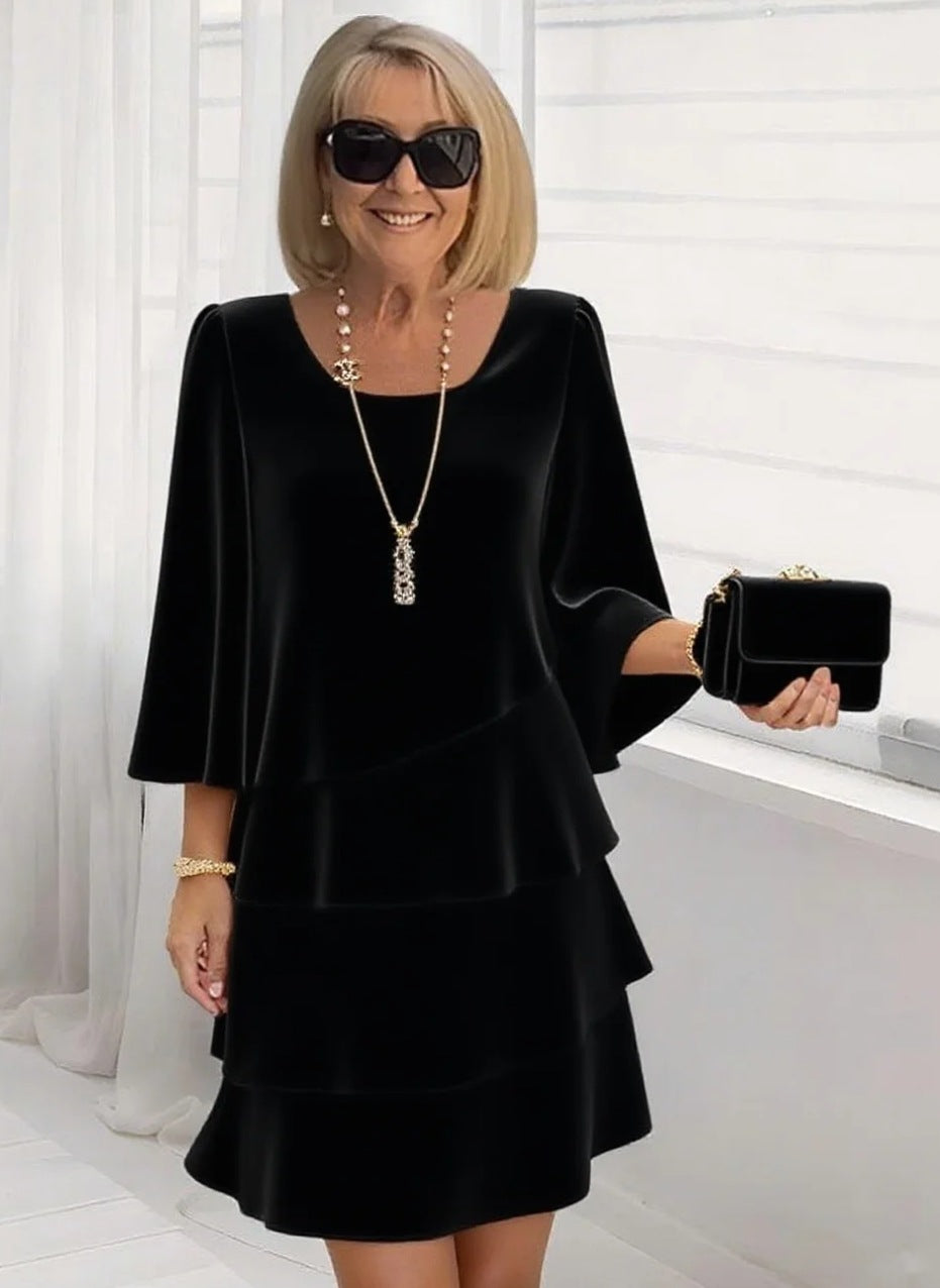 Robe midi fluide à volants, coupe évasée et style chic