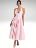 Midikleid mit Neckholder und A-Linie für Damen, fließend