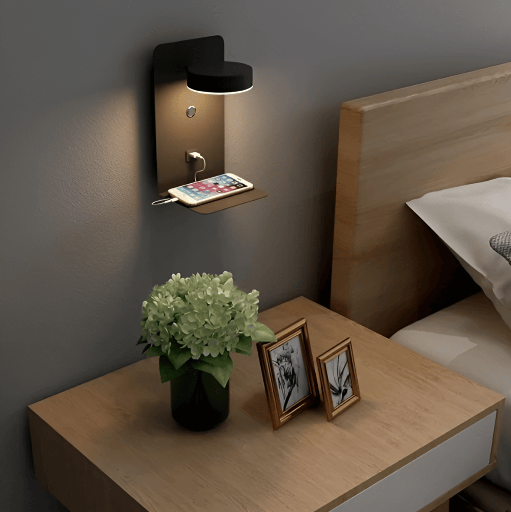 DualDelight Lampe Murale LED avec Étagère et Port USB