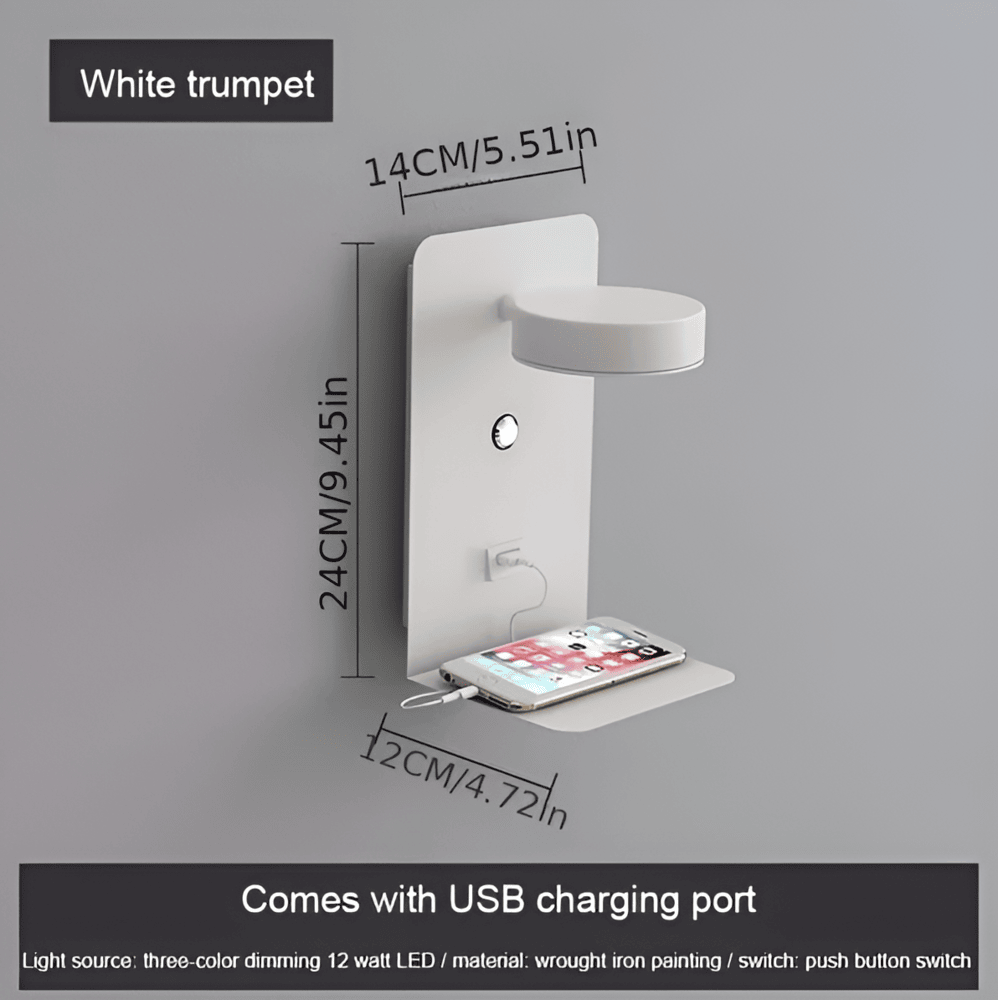 DualDelight Lampe Murale LED avec Étagère et Port USB