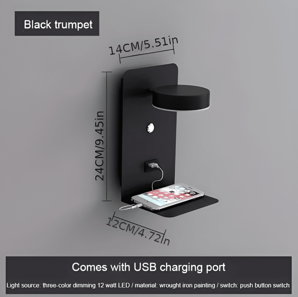 DualDelight Lampe Murale LED avec Étagère et Port USB