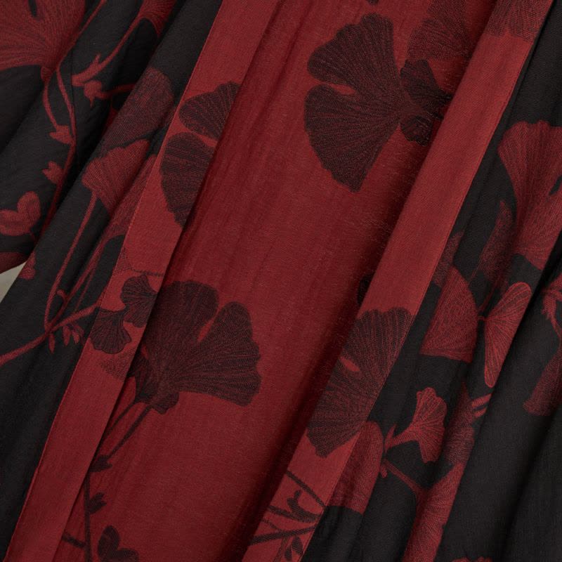 Kimono Peignoir en Coton avec Motif Feuille Réversible
