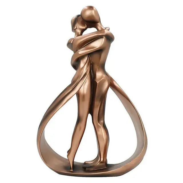Sculpture Couple Enlacé - Statue Décorative en Résine Ton Bronze