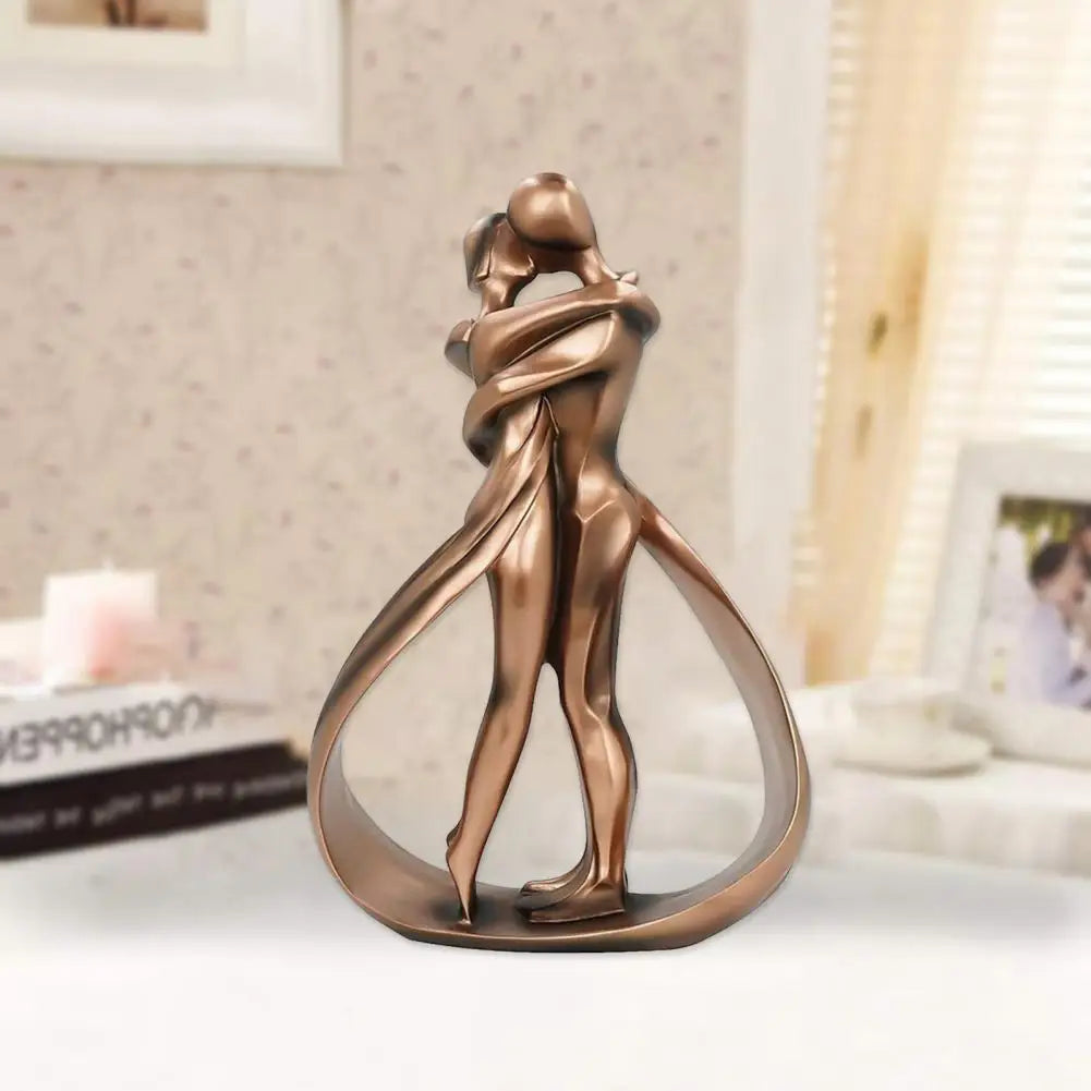 Sculpture Couple Enlacé - Statue Décorative en Résine Ton Bronze