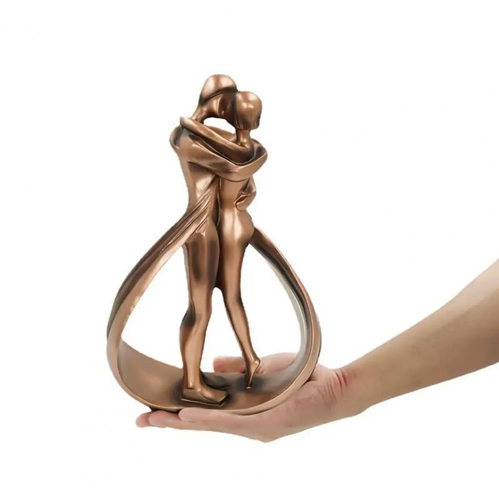 Sculpture Couple Enlacé - Statue Décorative en Résine Ton Bronze