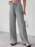 Pantalon Femme Coton Rayé Élégant - Taille Haute, Coupe Droite